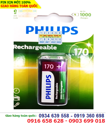Philips 9VB1A17/97; Pin sạc 9v Philips 9VB1A17/97 6HR61 (170mAh) _Liên doanh China _Vỉ 1viên