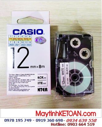 TAPE IN NHÃN CASIO XR-12WE1, Hộp mực/ Băng in nhãn 